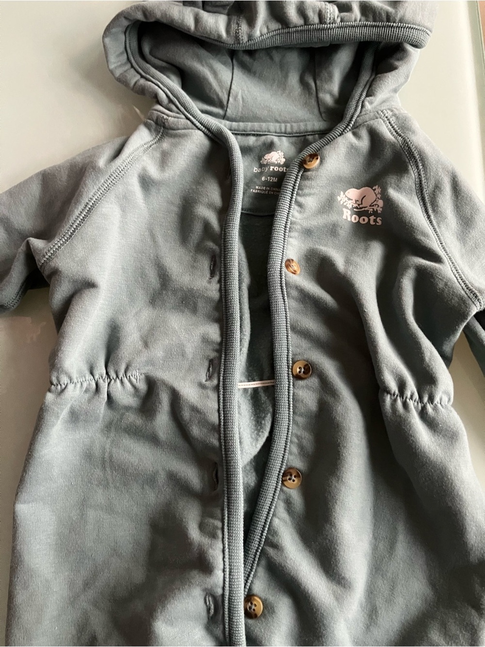 Roots Baby Sage Green Hooded Button-Up Romper